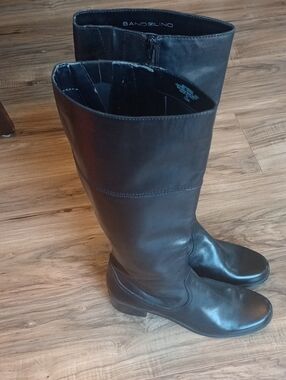 Bandolino Black Leather Heeled Tall Boots With Side Zipper Size 10